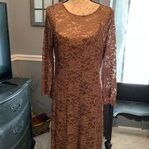 - Beautiful Brown Camisole with Lace Overlay Sheath Dress